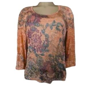 💙4/$28💙 VTG S. Couture 3/4 Floral Paisley Burner Burn Out Top